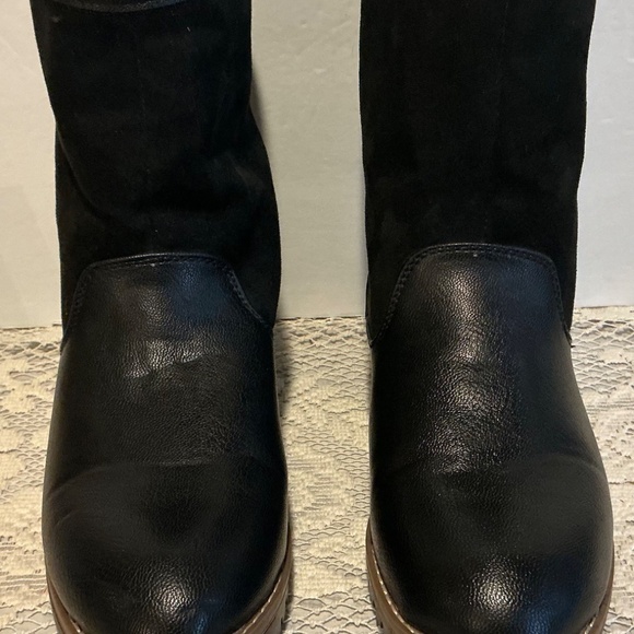 Nautical Women’s 6.5 BootsmBlack Leather Suede Chunky Heels Sherpa Lining Combat - Picture 2 of 11